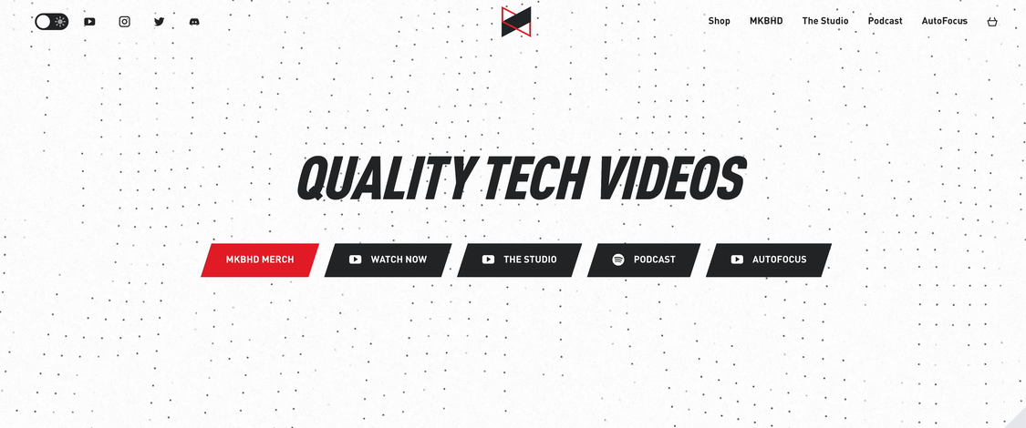 MKBHD website headers feature a full-width grid of dots in the background that has some wavy animation like flags
